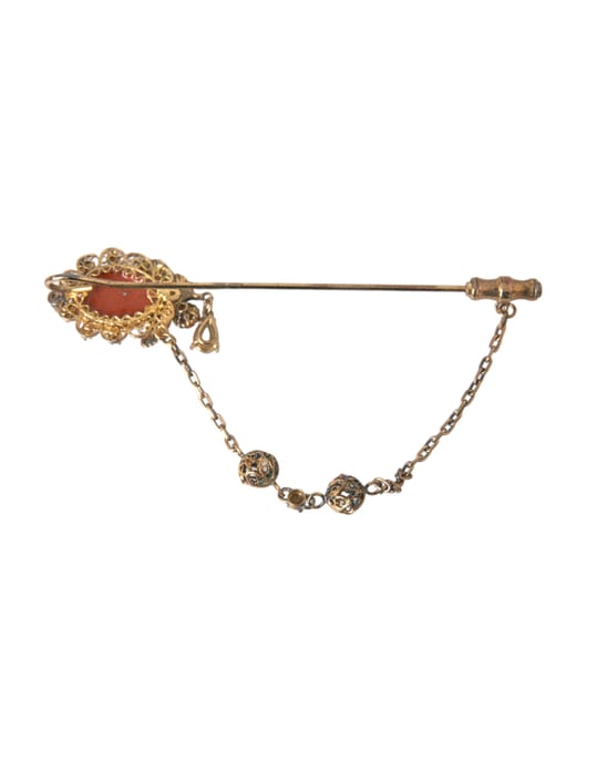 Broche de Alfiler de Plata Esterlina 925 con Cadena de Cristal de Latón Dorado - Image 3