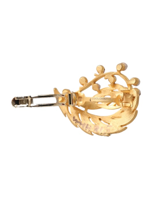 Broche de joyería con hojas de latón dorado y pinza para el cabello - Image 3