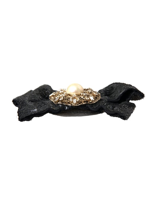 Broche de Perlas con Lentejuelas Negras Hecho a Mano para el Cabello - Image 3