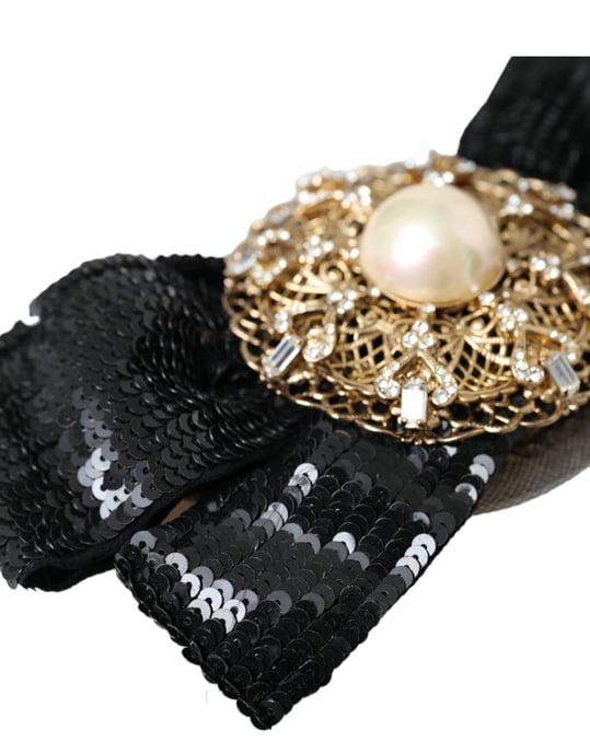 Broche de Perlas con Lentejuelas Negras Hecho a Mano para el Cabello - Image 4