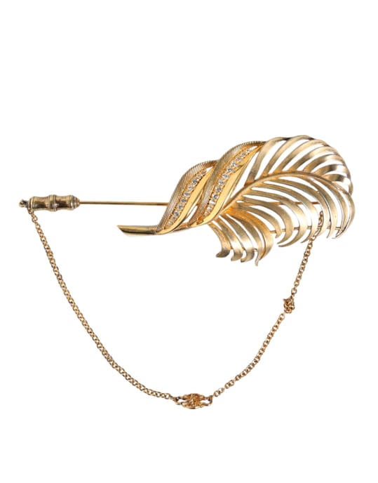 Broche de Cadena de Cristal de Hoja en Plata Esterlina 925 con Tono Dorado - Image 1