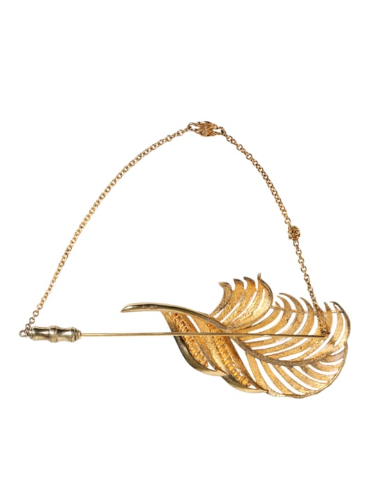 Broche de Cadena de Cristal de Hoja en Plata Esterlina 925 con Tono Dorado - Image 3