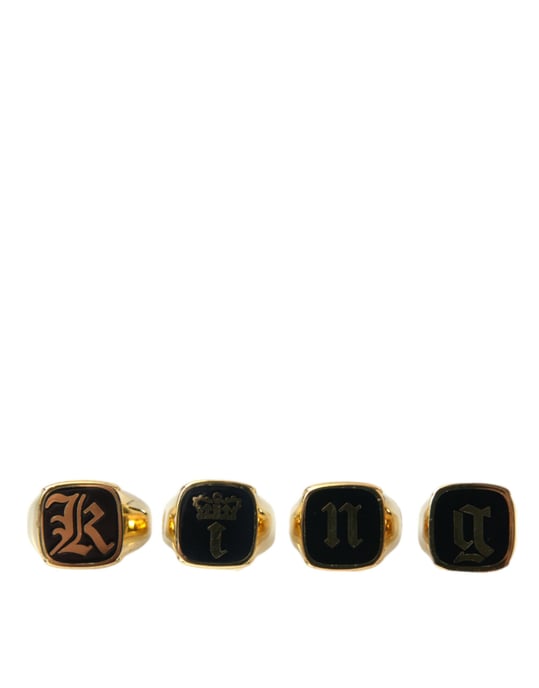 Juego de 4 anillos de esmalte de latón dorado KING - Image 1