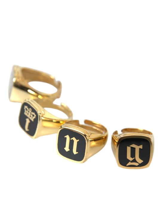 Juego de 4 anillos de esmalte de latón dorado KING - Image 3