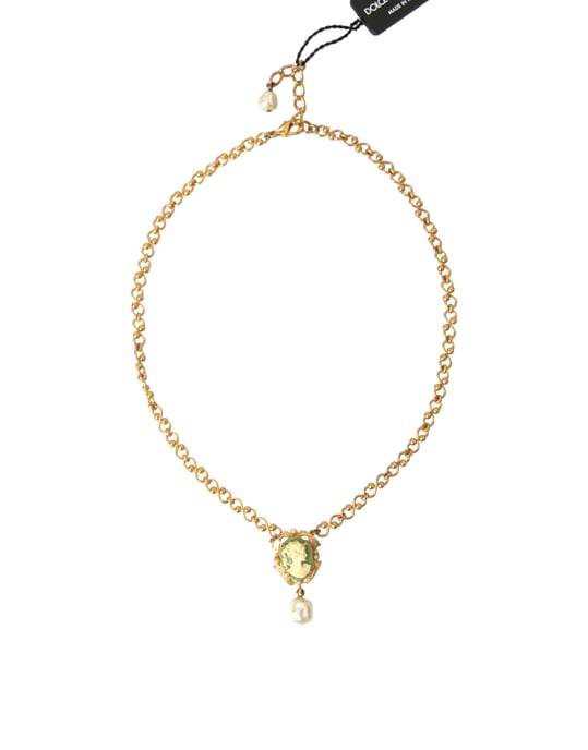 Collar con Charm de Perla en Cadena de Latón Dorado - Image 1