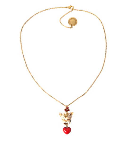 Collar con colgante de corazón de perro en cadena de latón dorado - Image 1
