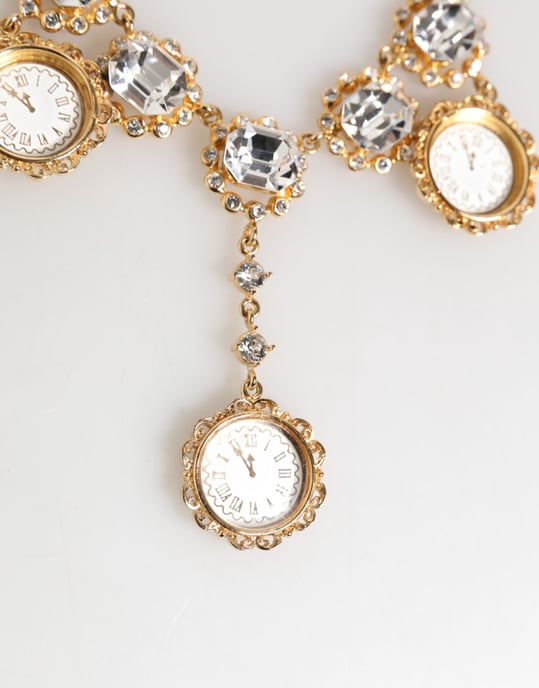 Collar de declaración con colgante de reloj de cristal dorado - Image 2