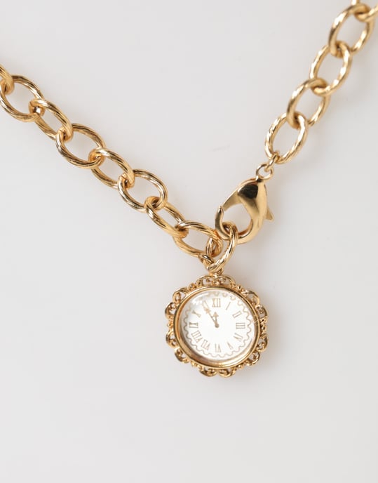 Collar de declaración con colgante de reloj de cristal dorado - Image 3
