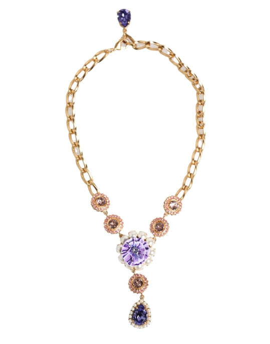 Collar de joyería con colgante floral púrpura de perlas de cristal en bronce dorado - Image 1