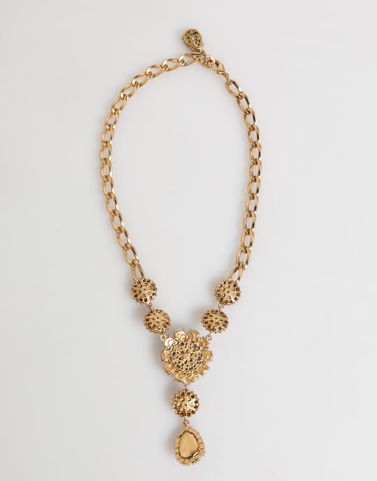 Collar de joyería con colgante floral púrpura de perlas de cristal en bronce dorado - Image 4