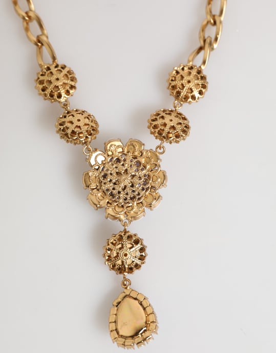 Collar de joyería con colgante floral púrpura de perlas de cristal en bronce dorado - Image 5
