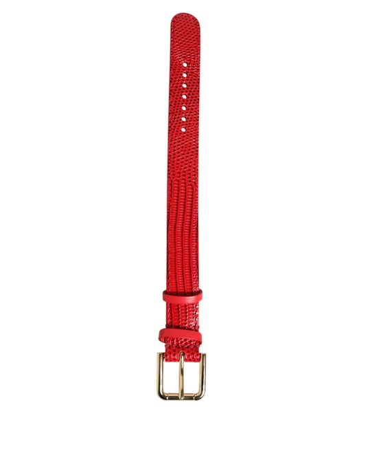 Brazalete de mujer en cuero exótico rojo con hebilla de metal color dorado - Image 1