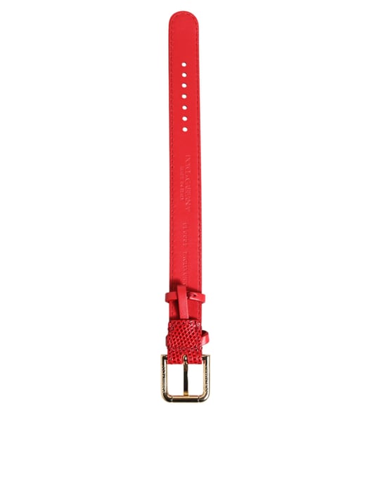 Brazalete de mujer en cuero exótico rojo con hebilla de metal color dorado - Image 2