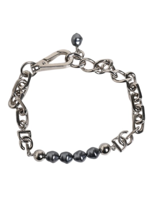 Pulsera de perlas grises con logotipo y cierre de langosta en tono plata - Image 1
