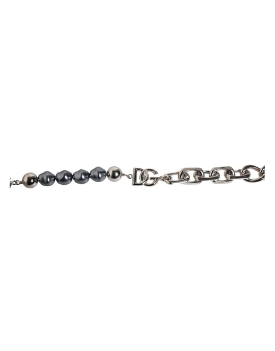 Pulsera de perlas grises con logotipo y cierre de langosta en tono plata - Image 2
