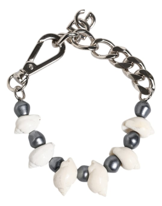 Pulsera con colgante de concha y logo DG de cuentas de latón en tono plateado - Image 3
