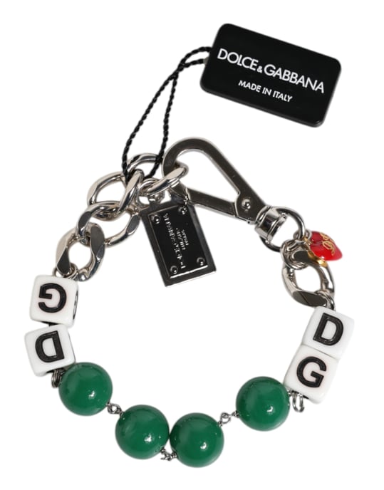 Pulsera de encanto con logo de dados de cuentas de latón tono plateado - Image 1
