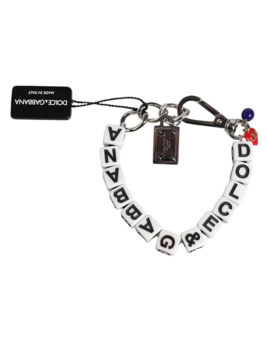 Pulsera con dijes embellecidos del logo de dados en cadena de latón plateado - Image 2