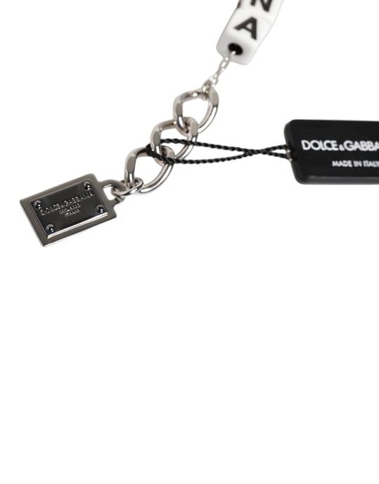 Pulsera con dijes embellecidos del logo de dados en cadena de latón plateado - Image 4