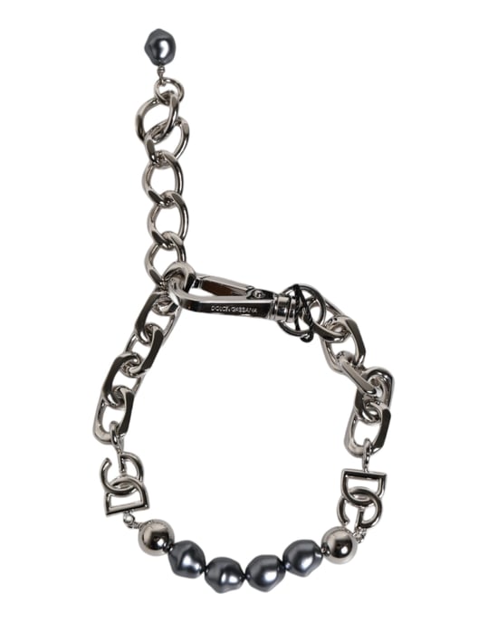 Pulsera de perlas grises con logotipo y cierre de langosta en tono plateado - Image 5
