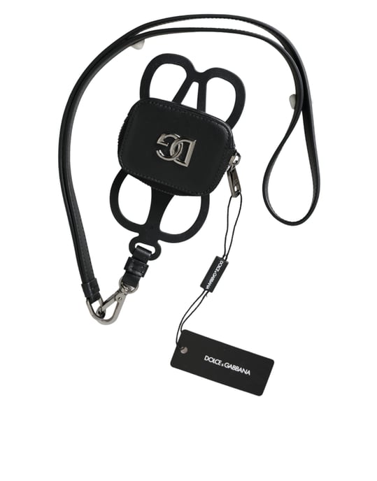 Monedero con cordón de piel de ternera negra con logo DG - Image 1