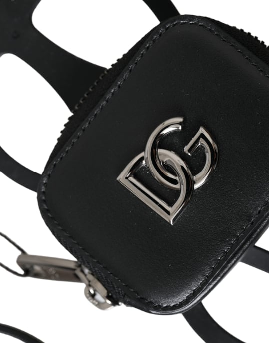 Monedero con cordón de piel de ternera negra con logo DG - Image 2