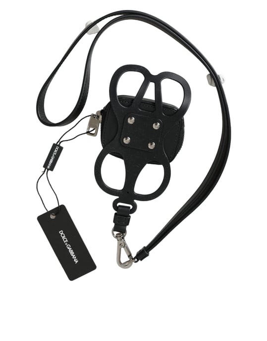 Monedero con cordón de piel de ternera negra con logo DG - Image 3