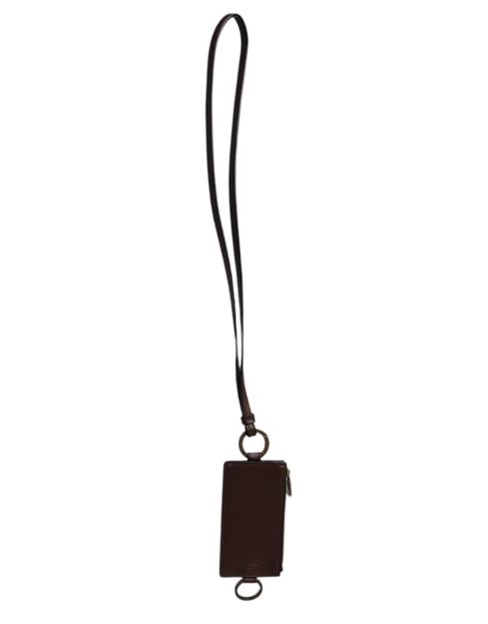 Cartera para tarjetes con logotipo en cuero de ternera marrón con cordón - Image 1