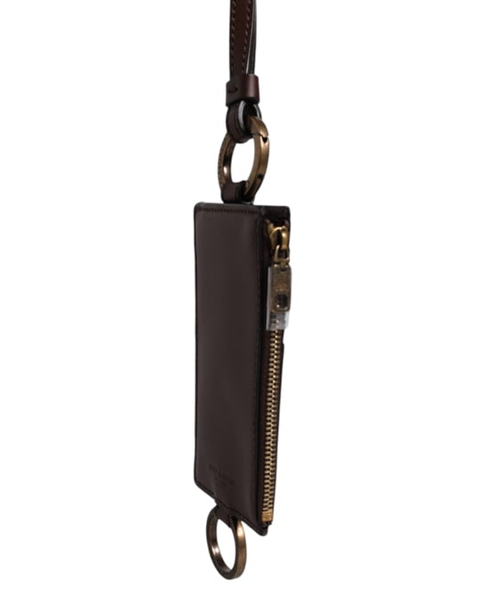 Cartera para tarjetes con logotipo en cuero de ternera marrón con cordón - Image 2