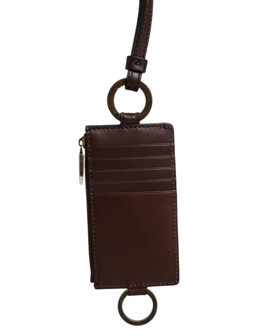Cartera para tarjetes con logotipo en cuero de ternera marrón con cordón - Image 3
