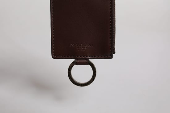 Cartera para tarjetes con logotipo en cuero de ternera marrón con cordón - Image 5