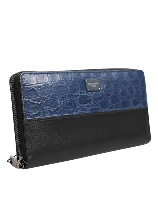 Cartera de mano continental para hombre de cuero exótico negra y azul - Image 2