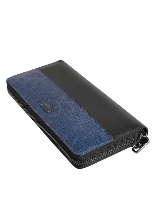 Cartera de mano continental para hombre de cuero exótico negra y azul - Image 4