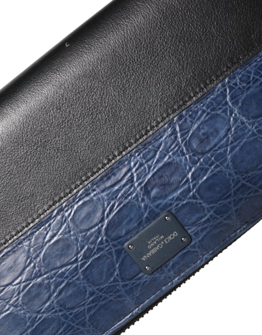 Cartera de mano continental para hombre de cuero exótico negra y azul - Image 5