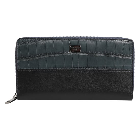 Cartera de mano continental para hombres en cuero exótico negro y azul - Image 1