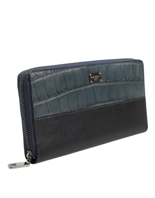Cartera de mano continental para hombres en cuero exótico negro y azul - Image 2