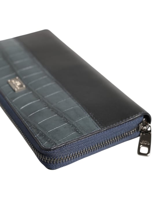 Cartera de mano continental para hombres en cuero exótico negro y azul - Image 4