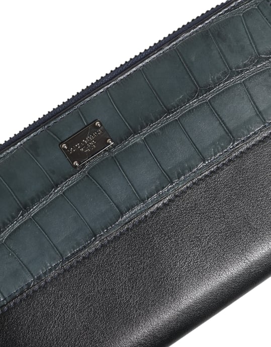 Cartera de mano continental para hombres en cuero exótico negro y azul - Image 5