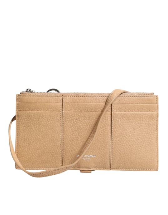 Billetera Portatarjetas Cruce Grande de Piel de Ternera Beige - Image 4