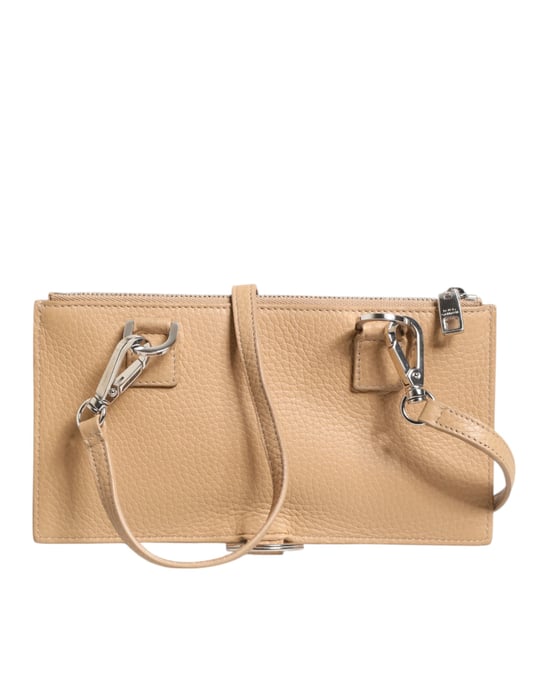 Billetera Portatarjetas Cruce Grande de Piel de Ternera Beige - Image 5