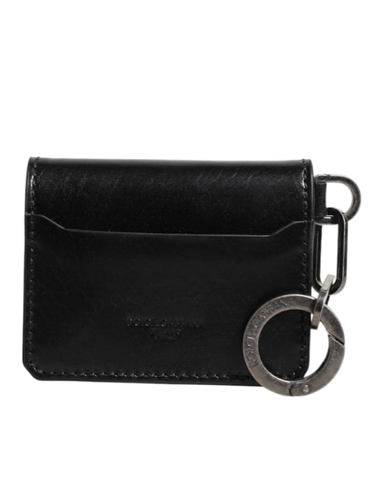 Billetera de cuero negro con llavero y porta tarjetas con logotipo grabado - Image 1