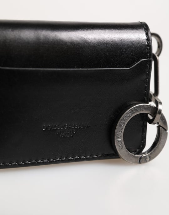 Billetera de cuero negro con llavero y porta tarjetas con logotipo grabado - Image 2