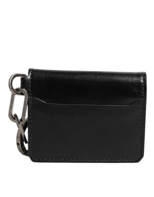 Billetera de cuero negro con llavero y porta tarjetas con logotipo grabado - Image 4