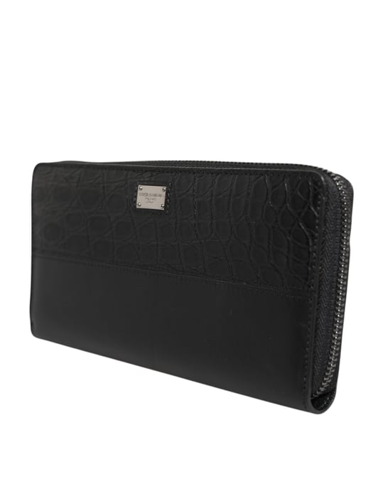 Billetera Continental con Cierre alrededor y Placa de Logo en Cuero Negro - Image 2