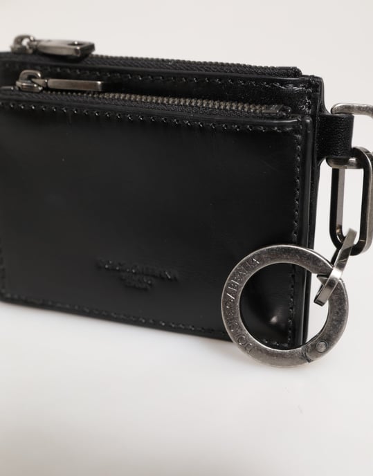 Cartera de Monedero con Cremallera de Cuero Negro para Tarjetas y Llavero - Image 2