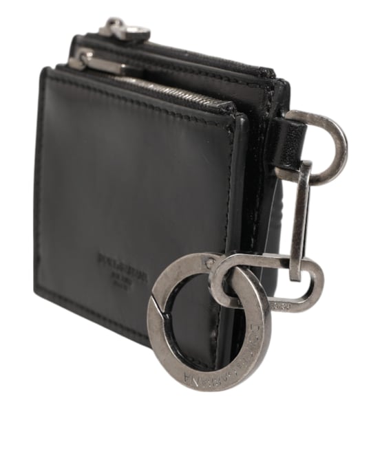 Cartera de Monedero con Cremallera de Cuero Negro para Tarjetas y Llavero - Image 3