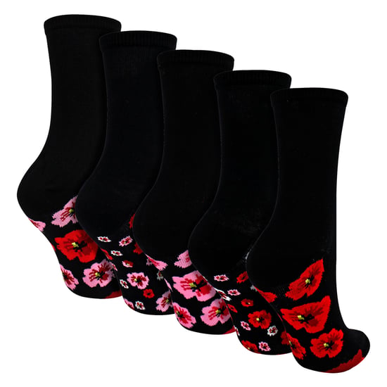5 Pares de Calcetines de Algodón Suave para Dama con Diseño de Flor Poppy - Calcetines Diarios - Image 1
