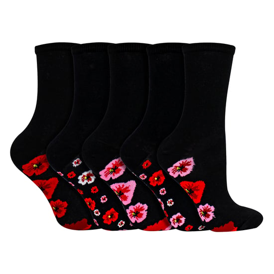 5 Pares de Calcetines de Algodón Suave para Dama con Diseño de Flor Poppy - Calcetines Diarios - Image 2