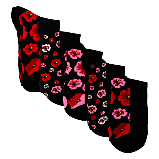 5 Pares de Calcetines de Algodón Suave para Dama con Diseño de Flor Poppy - Calcetines Diarios - Image 3