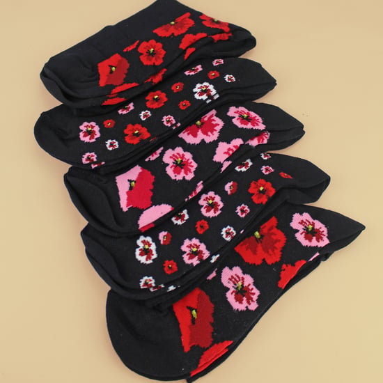 5 Pares de Calcetines de Algodón Suave para Dama con Diseño de Flor Poppy - Calcetines Diarios - Image 5